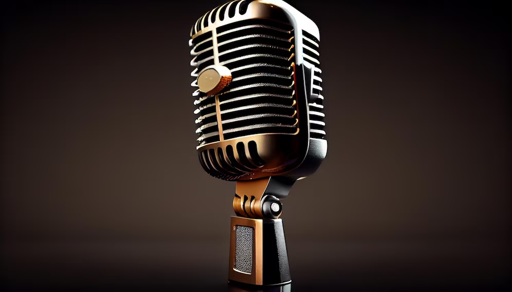 Vintage microphone on dark background